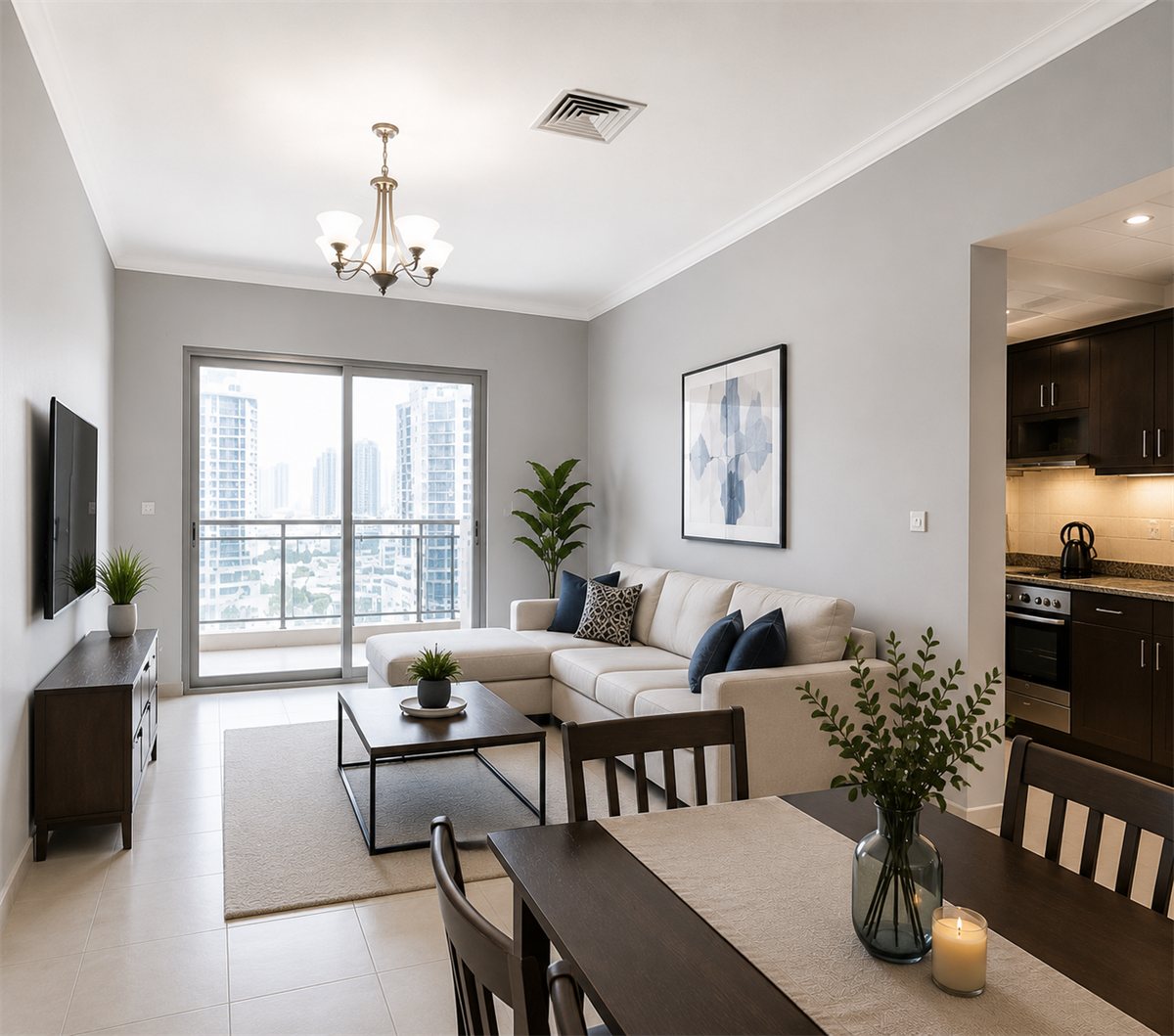 Freshly painted living room in a JVC apartment, Dubai